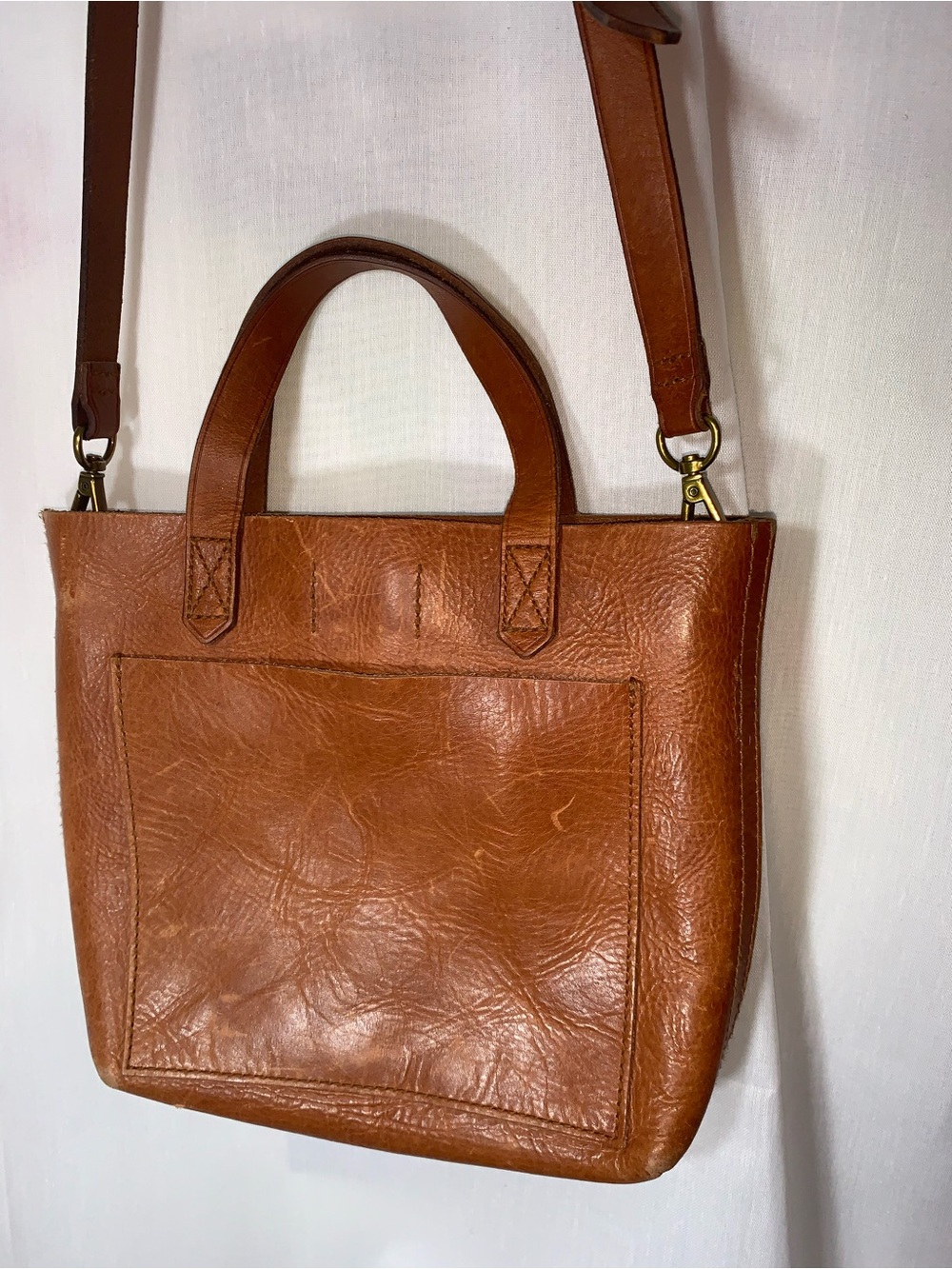 Madewell Cognac Leather Tote with Top Handles & Strap